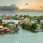 Oak Ridge area of Roatan Island, Honduras at sunrise. Oak Ridge is known as the Venice of the Caribbean.